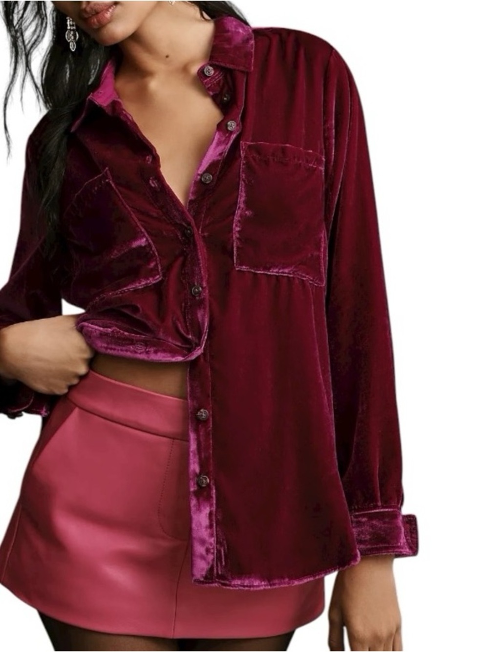 Pilcro Relaxed Velvet Buttondown Shirt vamp whimsigoth